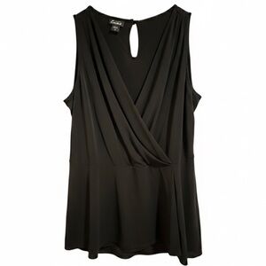 Simply Emma Plus Size Black Draped V Neckline Sleeveless Blouse 1x. NWT